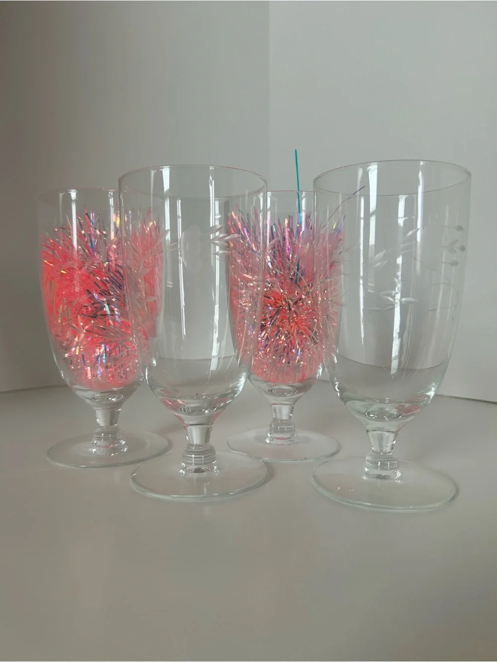 Princess House Heritage design. Etched Clear Glass Goblets set of 4
